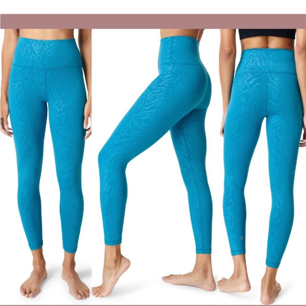 Sweaty Betty sz L Ocean Blue All Day tights leggings tiger embossed athleisure